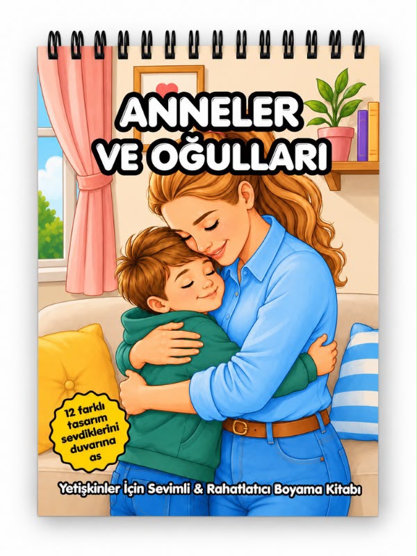 Mandala Boyama Kitabı - Yetişkinler İçin Rahatlatıcı Boyama Sayfaları - Anneler ve Oğulları